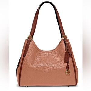 Coach LORI Soft Pebbled Leather Shoulder Bag - Colorblock Coral Color